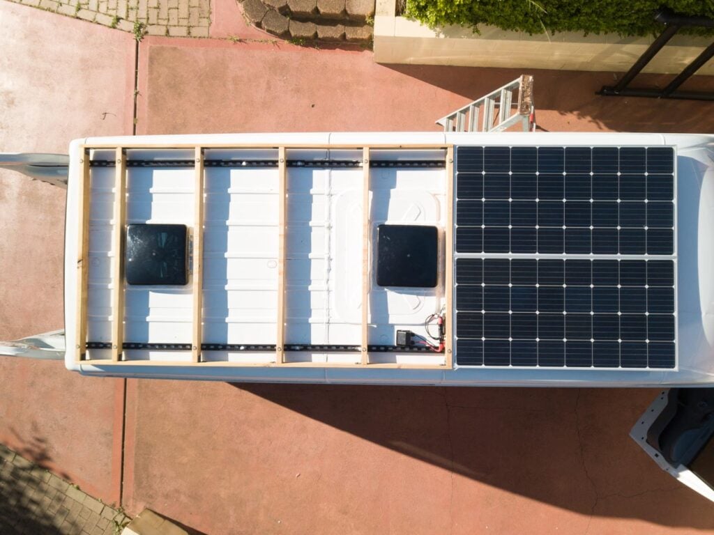 ROOF DECK FRAME AND SOLAR PANELS MOUNTED