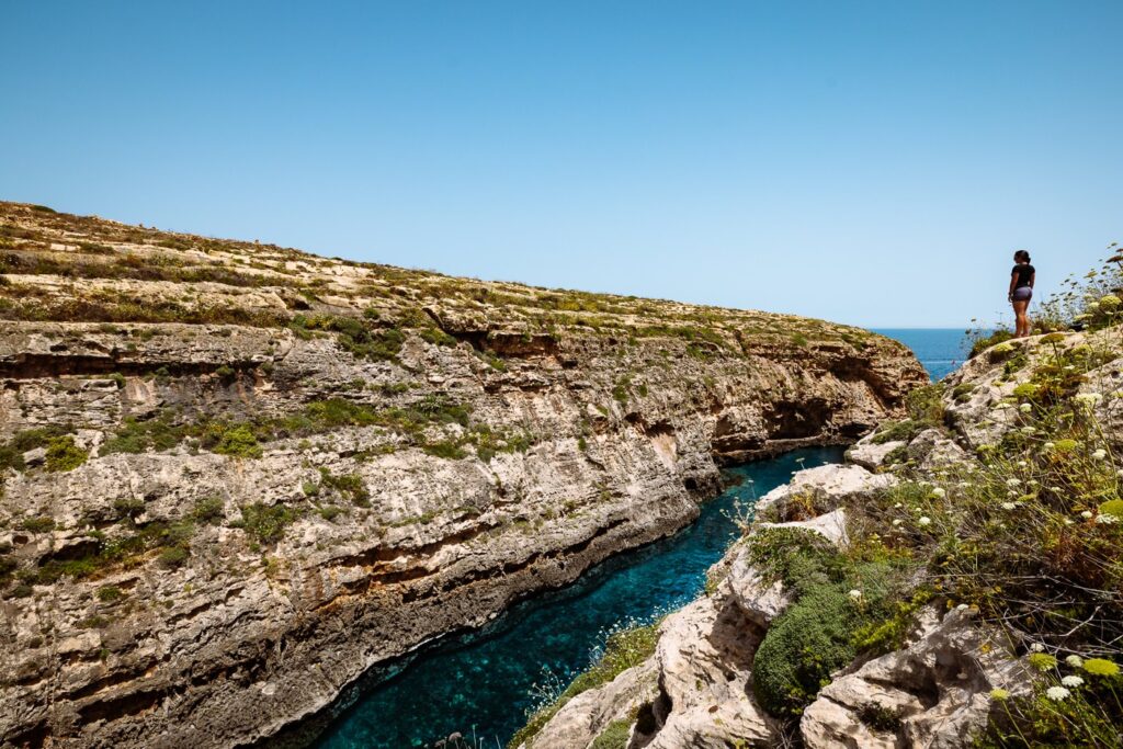 View of the Mediterranean Sea from the Wied Il Ghasri Gorge, Gozo
