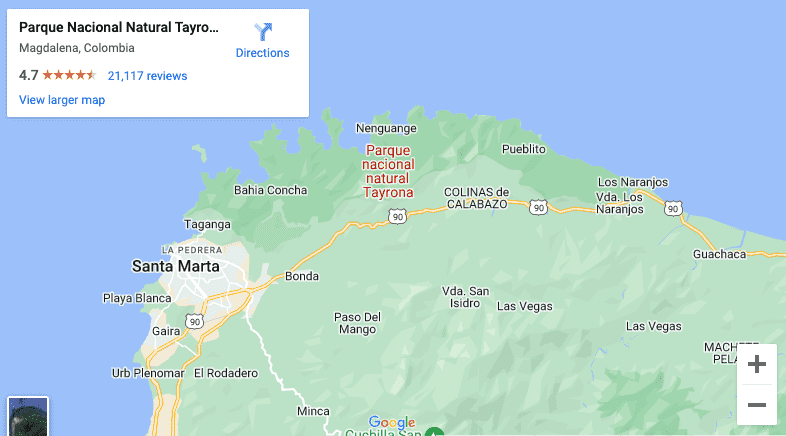 Tayrona National Park in Colombia Map