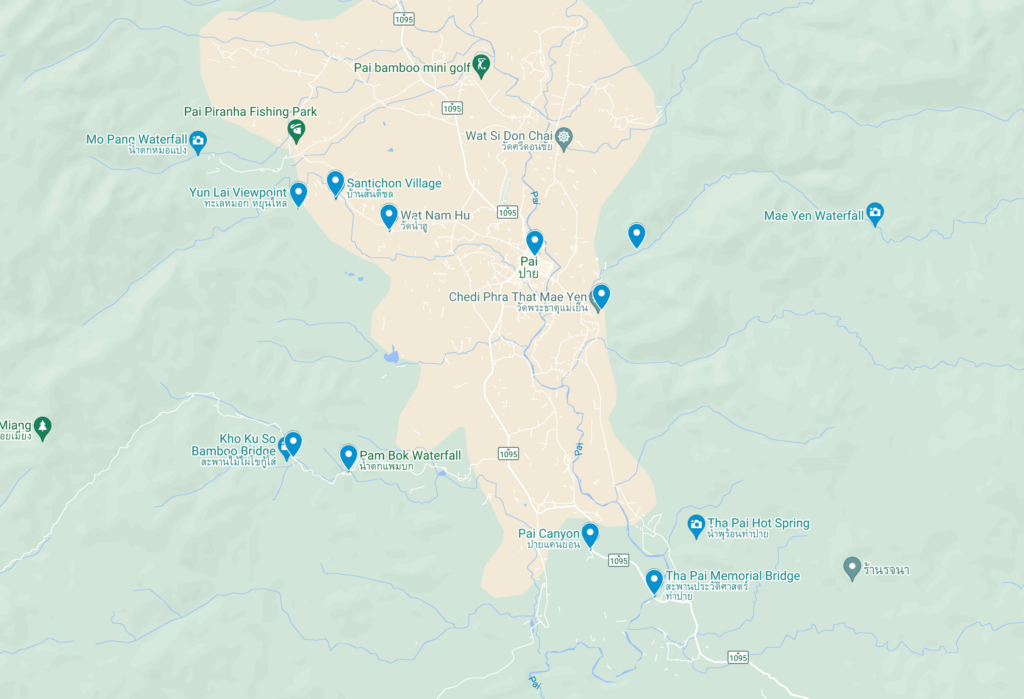 Map of Pai Attractions